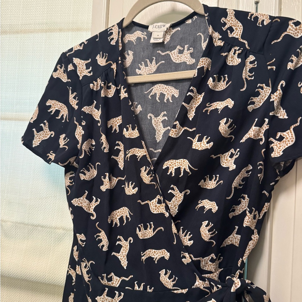 J. Crew Navy and Cream Animal Print Dress
